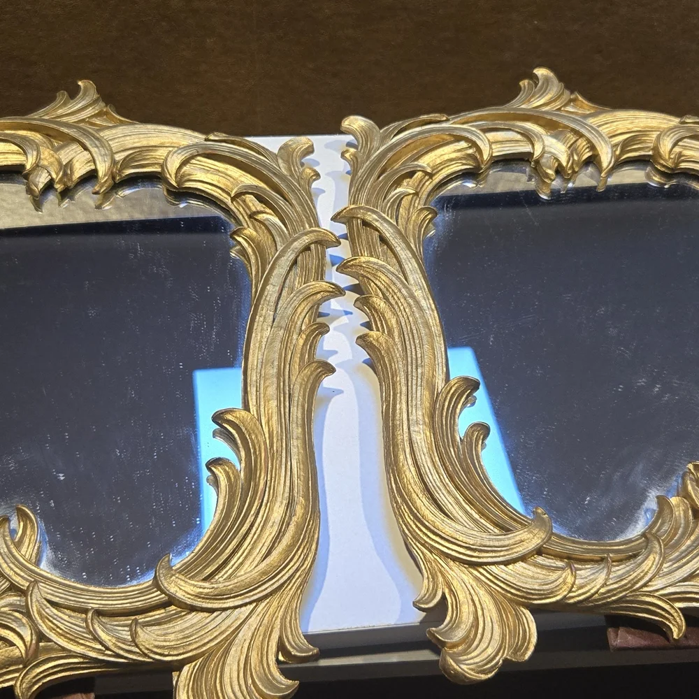 2 Vintage Tabletop Mirrors with Ornate Gold Frame by Syroco, Hollywood Regency